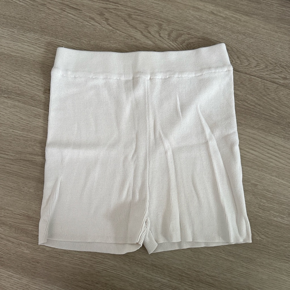 Meshki Cream Ribbed Knit Shorts